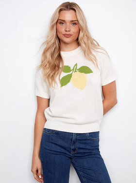 Women's Charlie B | Graphic Cotton Knit Top in Lemon | White