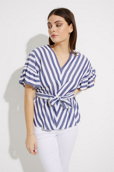 Women's Joseph Ribkoff | Striped Belted Top | Blue/White