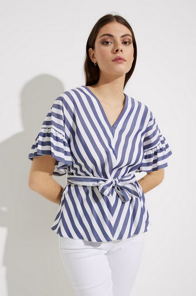 Women's Joseph Ribkoff | Striped Belted Top | Blue/White