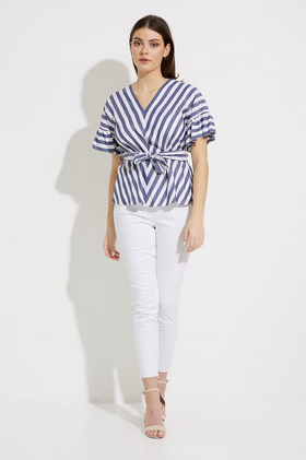 Women's Joseph Ribkoff | Striped Belted Top | Blue/White