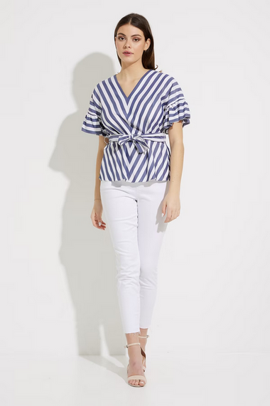 Women's Joseph Ribkoff | Striped Belted Top | Blue/White
