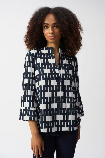 Women's Joseph Ribkoff | Geometric Jacquard Trapeze Jacket | Navy/White