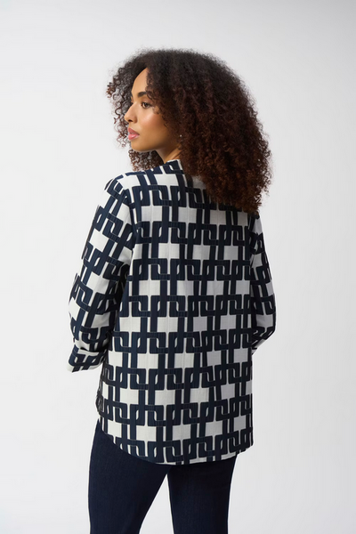 Women's Joseph Ribkoff | Geometric Jacquard Trapeze Jacket | Navy/White