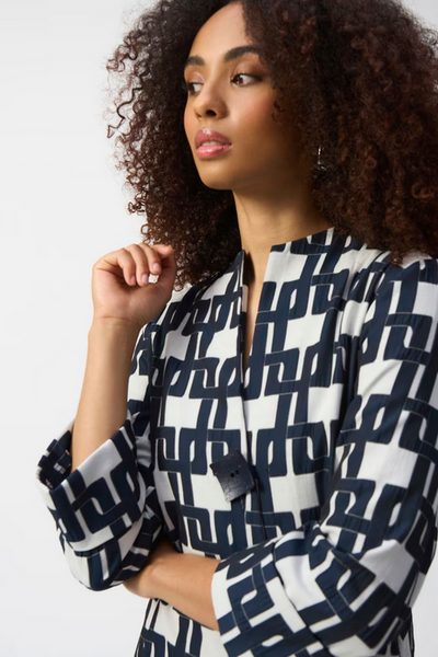 Women's Joseph Ribkoff | Geometric Jacquard Trapeze Jacket | Navy/White