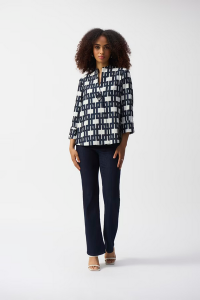 Women's Joseph Ribkoff | Geometric Jacquard Trapeze Jacket | Navy/White