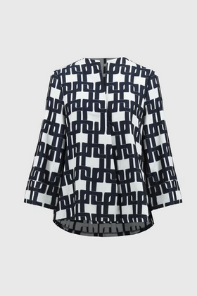 Women's Joseph Ribkoff | Geometric Jacquard Trapeze Jacket | Navy/White
