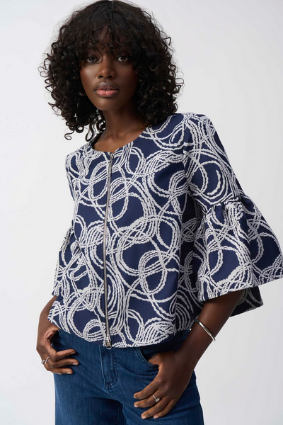 Women's Joseph Ribkoff | Zipper Hip-length Casual Top | Navy/White