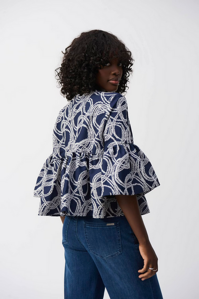 Women's Joseph Ribkoff | Zipper Hip-length Casual Top | Navy/White