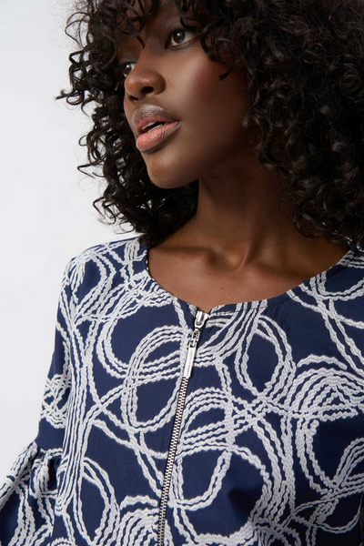 Women's Joseph Ribkoff | Zipper Hip-length Casual Top | Navy/White