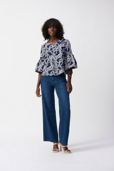 Women's Joseph Ribkoff | Zipper Hip-length Casual Top | Navy/White