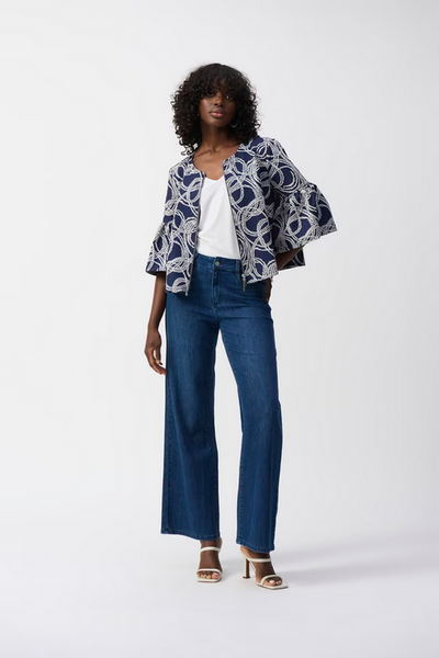 Women's Joseph Ribkoff | Zipper Hip-length Casual Top | Navy/White