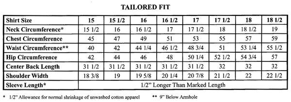 Forsyth Tailored Fit Size Chart - FLCrooks.com