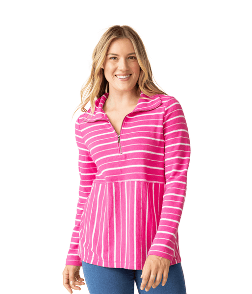 Women's Habitat | Cotton Striped Quarter Zip | Berry