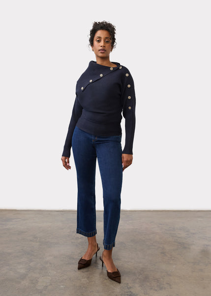 Women's French Dressing | Envelope Collar Sweater | Blueberry