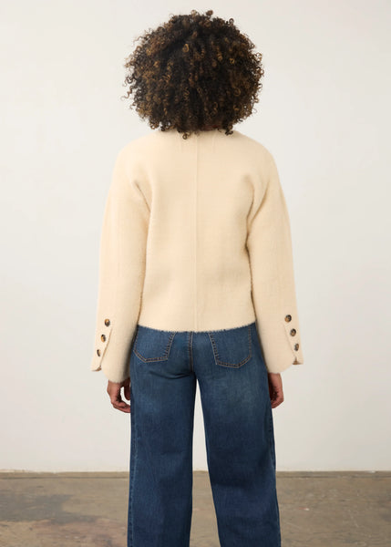 Women's French Dressing | Collarless Knit Jacket | Creme