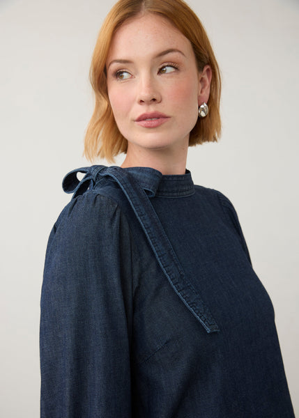 Women's French Dressing | Bow Neck Popover Top | Dark Wash