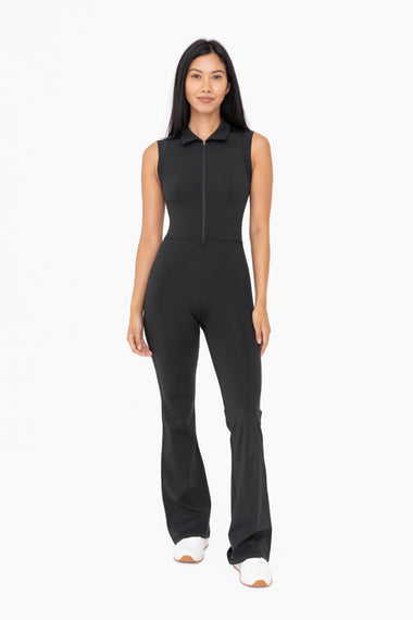 Women's Mono B | Venice Retro Half Zip Flared Jumpsuit | Black