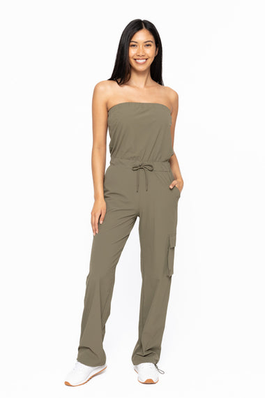 Women's Mono B | Strapless Cargo Active Jumpsuit | Ivy Green