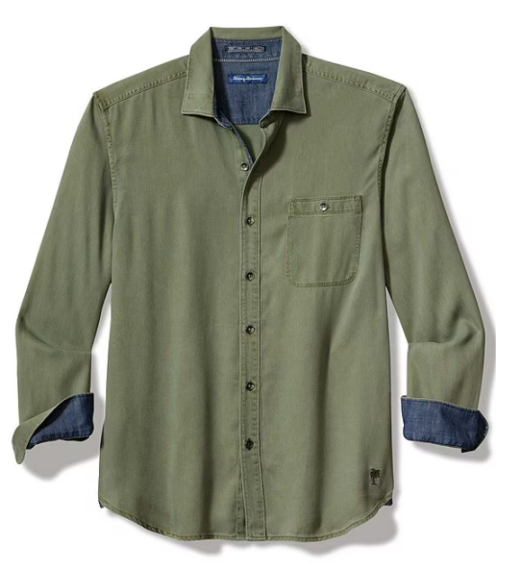 tommy bahama dress shirt Tommy Bahama Ocean Wash Long Sleeve Twill Shirt Army Green / M