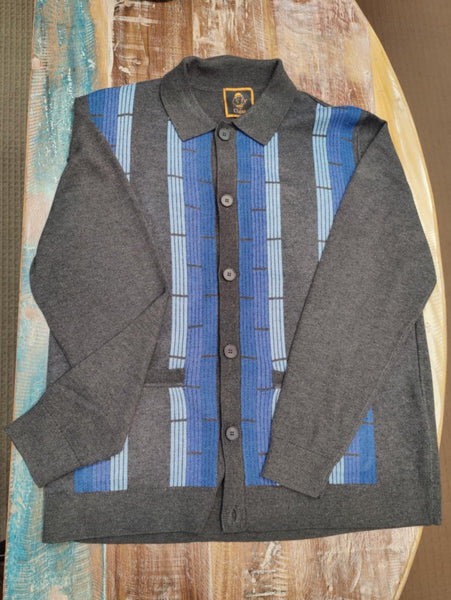 Men's Cigar Sweater | Retro Knit Cardigan | Charcoal