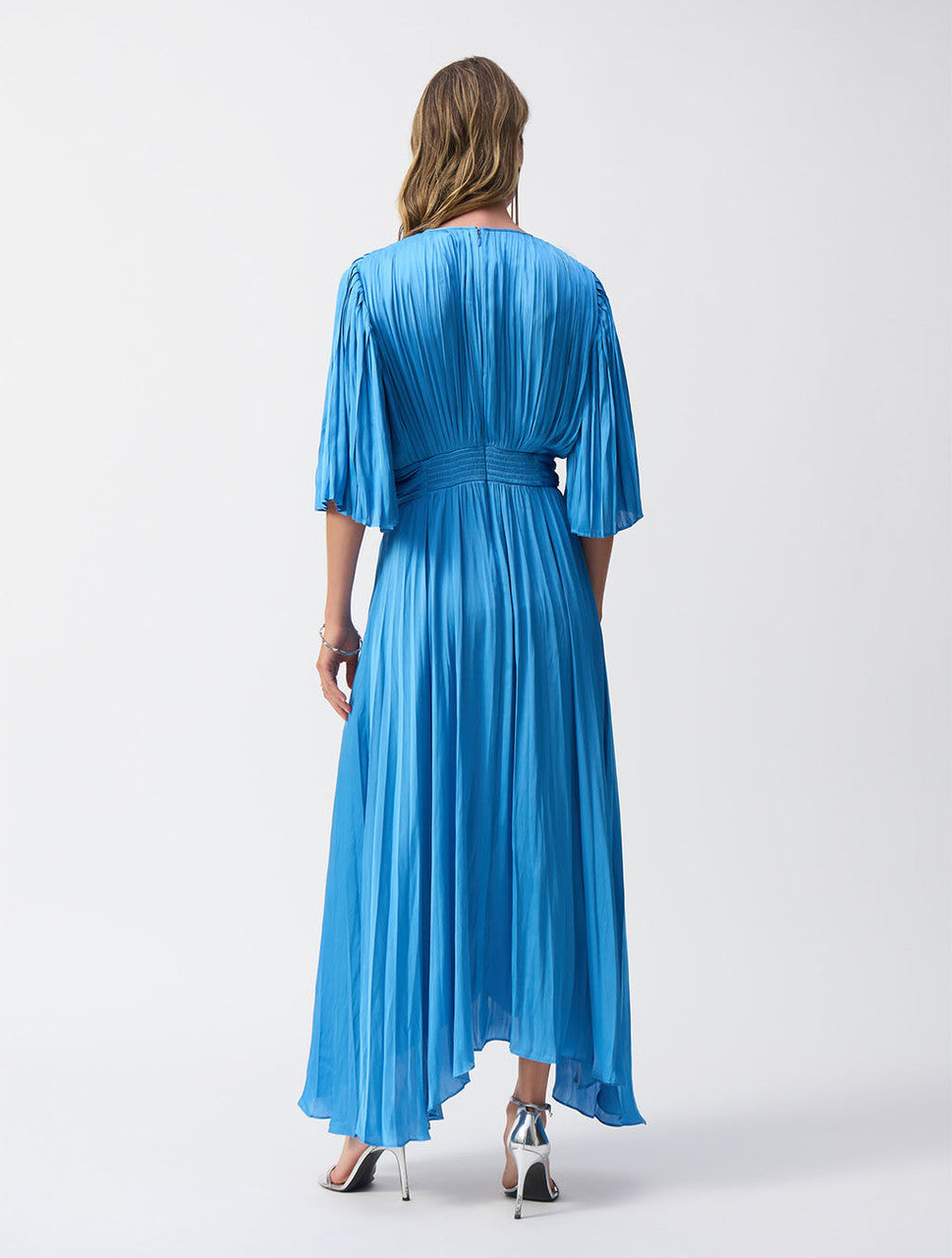 Joseph Ribkoff Coastal Blue Pleated Satin Midi Dress Style 251903 Joseph Ribkoff Coastal Blue Pleated Satin Midi Dress Style 251903