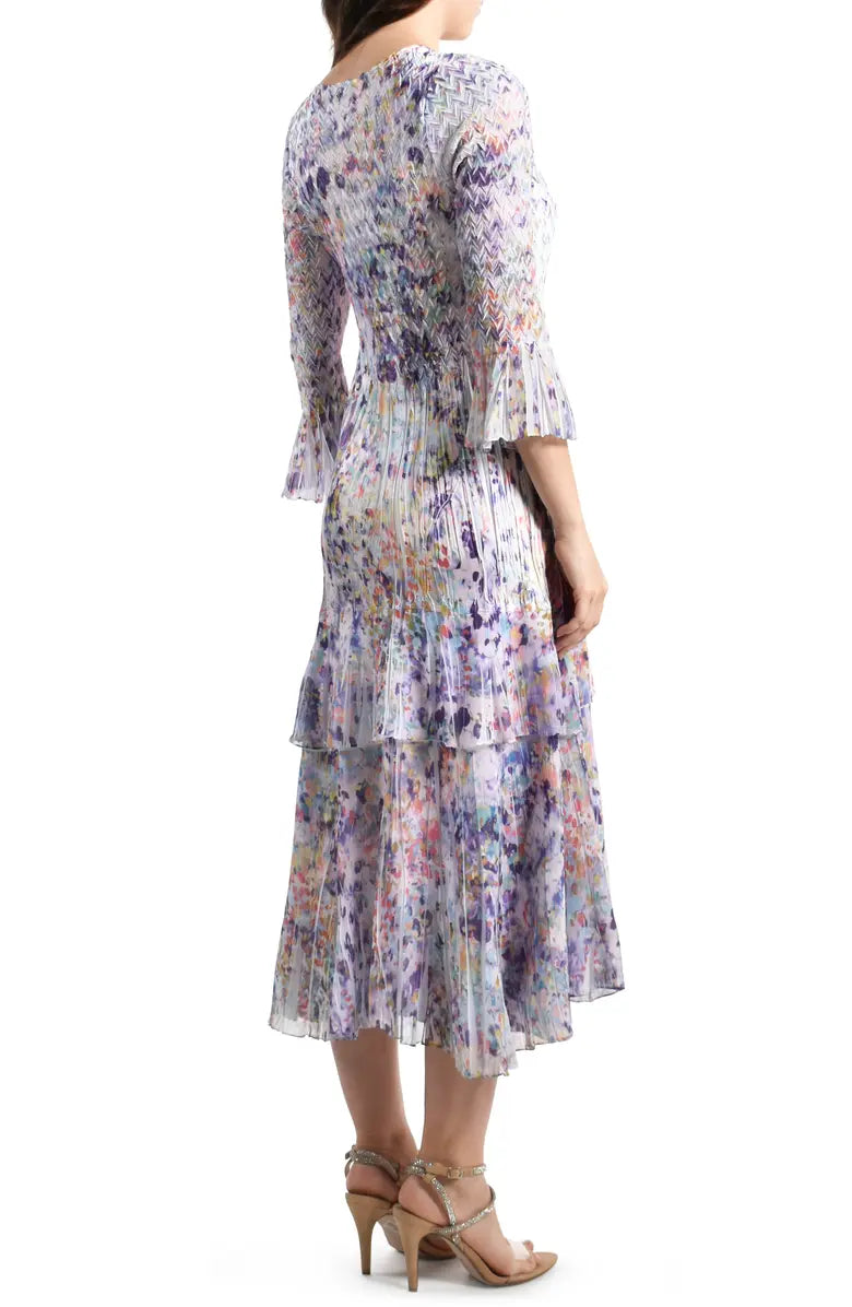 Women's Komarov | Charmeuse and Chiffon Tiered Midi Dress | Confetti - FLCrooks.com Women's Komarov | Charmeuse and Chiffon Tiered Midi Dress | Confetti - FLCrooks.com