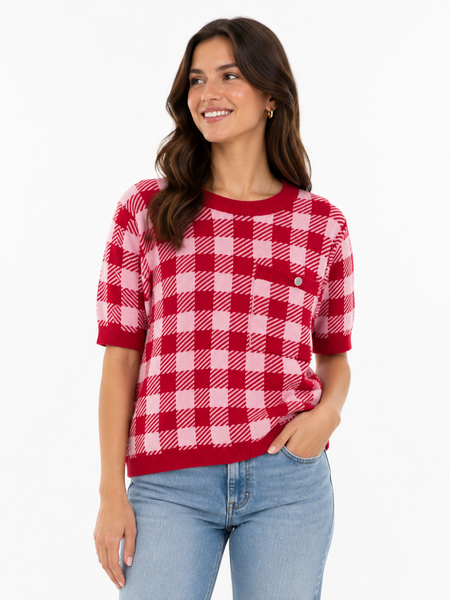Women's Barbour | Esther Knitted Crew Neck | Red Plaid