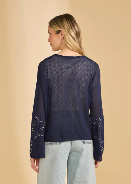 Women's French Dressing | Fine Gauge Embellished Sweater | Navy