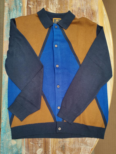 Men's Cigar Sweater | Retro Knit Cardigan | Navy