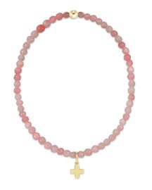 Woman's eNewton | 3mm Pink Opal Bracelet with Cross Charm | Pink Opal