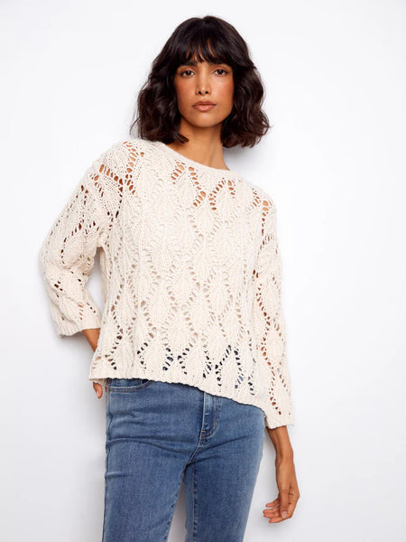 Women's Charlie B | Crochet Crew Neck Sweater| Natural