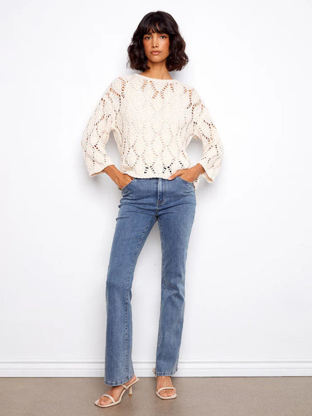 Women's Charlie B | Crochet Crew Neck Sweater| Natural