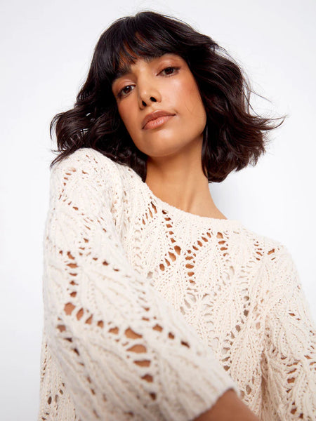Women's Charlie B | Crochet Crew Neck Sweater| Natural