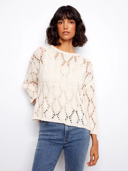 Women's Charlie B | Crochet Crew Neck Sweater| Natural
