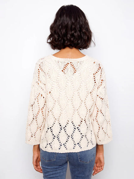 Women's Charlie B | Crochet Crew Neck Sweater| Natural
