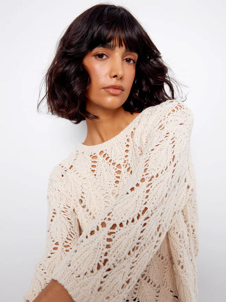 Women's Charlie B | Crochet Crew Neck Sweater| Natural