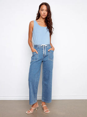 Women's Charlie B | Drawstring Wide Leg Denim Pants | Vintage Blue