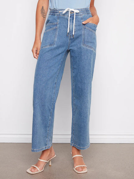 Women's Charlie B | Drawstring Wide Leg Denim Pants | Vintage Blue