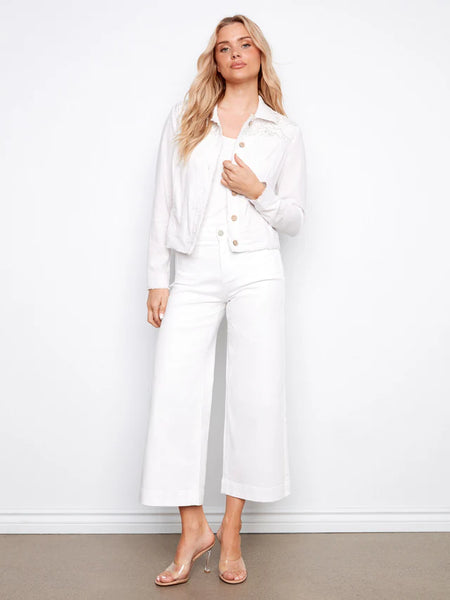 Women's Charlie B | Embroidered Linen Blend Jacket | White