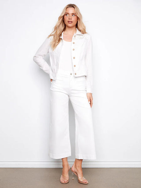 Women's Charlie B | Embroidered Linen Blend Jacket | White