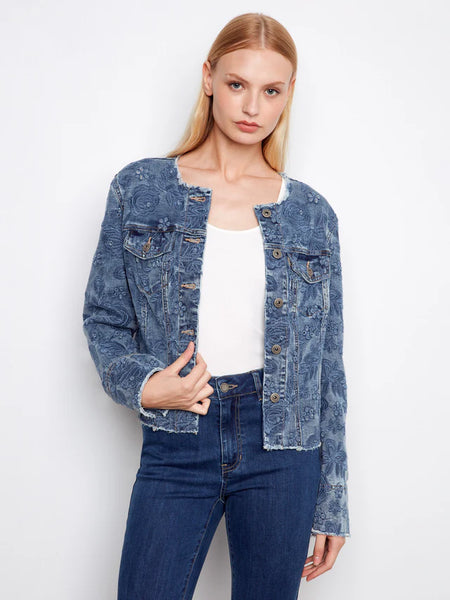 Women's Charlie B | Eyelet Stretch Denim Jacket | Medium Blue Wash