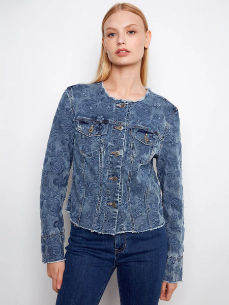 Women's Charlie B | Eyelet Stretch Denim Jacket | Medium Blue Wash
