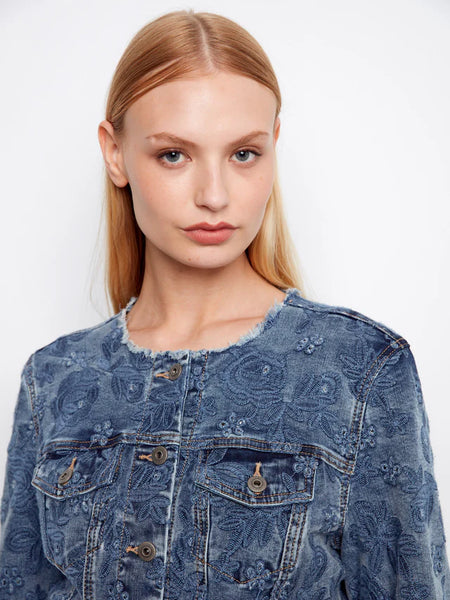 Women's Charlie B | Eyelet Stretch Denim Jacket | Medium Blue Wash