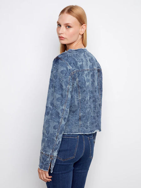 Women's Charlie B | Eyelet Stretch Denim Jacket | Medium Blue Wash