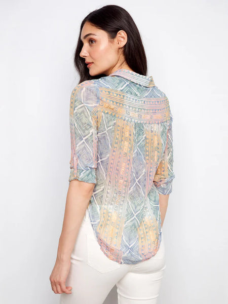 Women's Charlie B | Foiled Printed Crinkle Shirt | Marigold