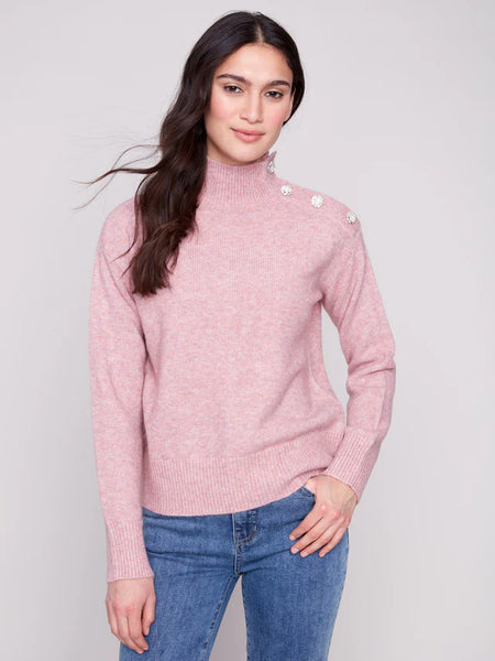 Women's Charlie B | Mock Neck Sweater With Fancy Buttons | Heather Primrose