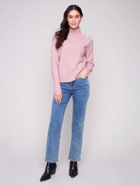 Women's Charlie B | Mock Neck Sweater With Fancy Buttons | Heather Primrose