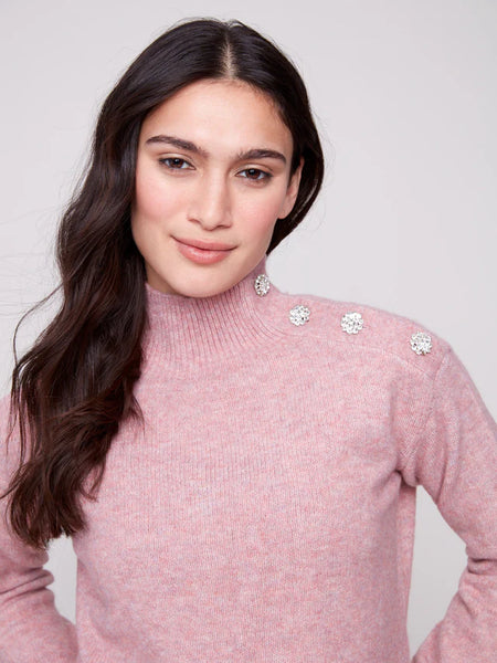 Women's Charlie B | Mock Neck Sweater With Fancy Buttons | Heather Primrose