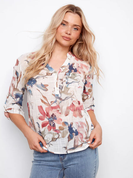 Women's Charlie B | Printed Cotton Gauze Half-Button Blouse| Artist