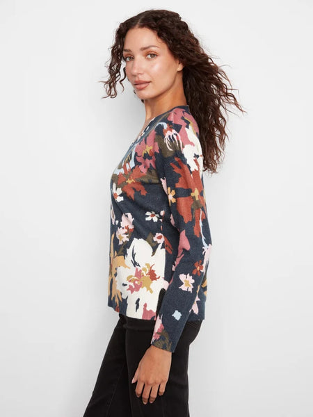 Women's Charlie B | Drop Shoulder Printed V-Neck Sweater | Bloom
